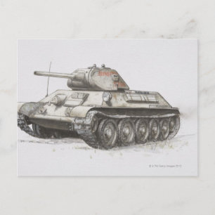 Russian T-34 army tank, side view. Postcard