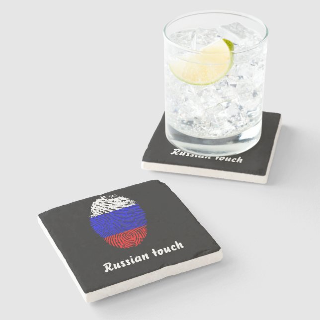 Russian touch fingerprint flag stone coaster (Side)