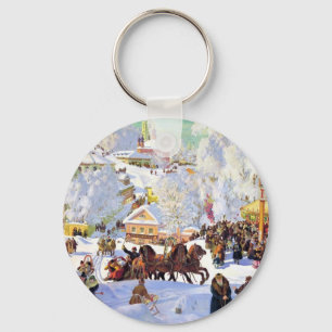 Russian Village in the Winter Key Ring