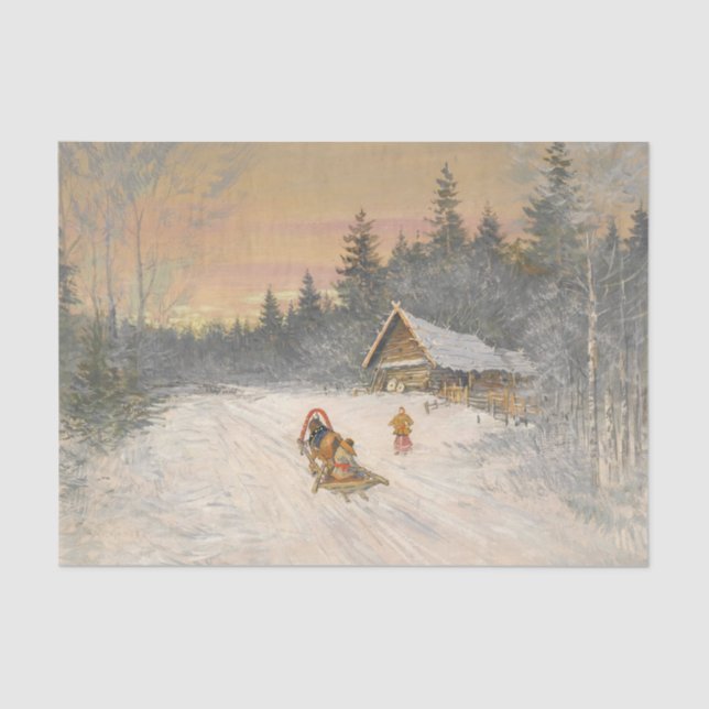 Russian Village Under Snow by Konstantin Korovin Tissue Paper (Front)