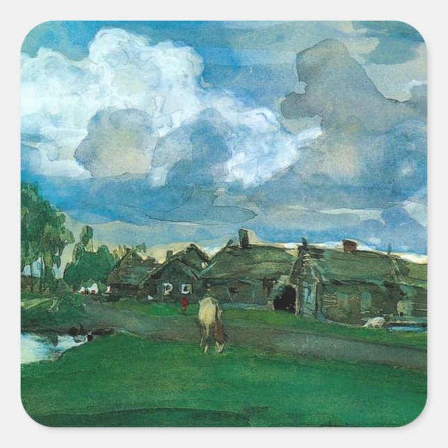 Russian Village Valentin Serov Square Sticker (Front)