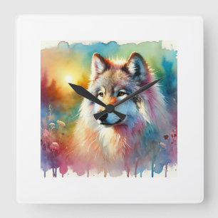 Russian Wolf 200924AREF121 - Watercolor Square Wall Clock