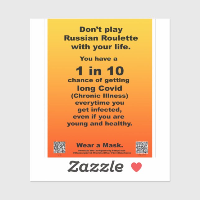 Russiona Roulette 1 in 10 long Covid vinyl sticker (Sheet)