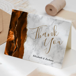 Rust Agate Gold Marble Wedding Thank You Card