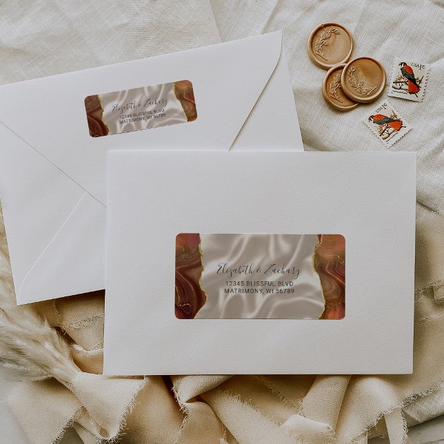 Rust Agate Ivory Silk Wedding Return Address Label (Creator Uploaded)