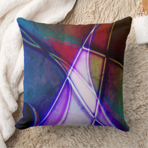 Rust aged coloured geometric shapes with neon ligh cushion