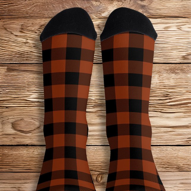 Rust and Black Buffalo Plaid Socks (Rust and Black Buffalo Plaid Socks)