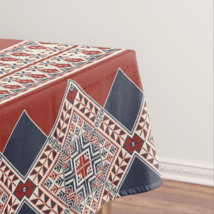 Rust and Blue Geometric Tablecloth