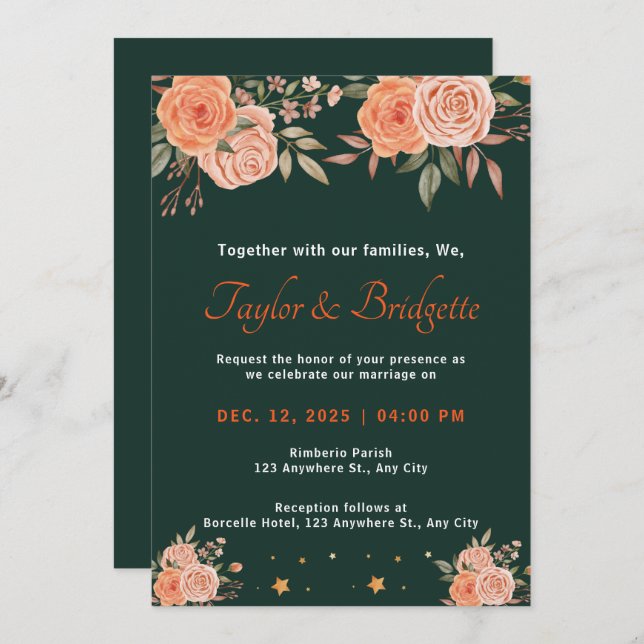 Rust and Emerald Green Fall Wedding Invitation (Front/Back)