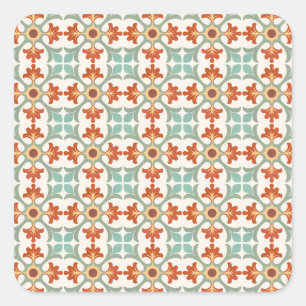 Rust and Gold Patterned Moroccan Tile Square Sticker