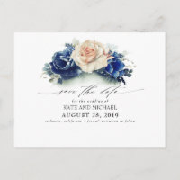 Rust and Navy Blue Floral Boho Save the Date