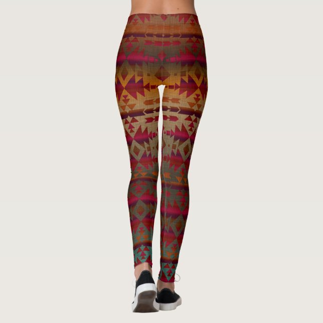 Rust and Red Wine, Southwestern Patterned Leggings (Back)