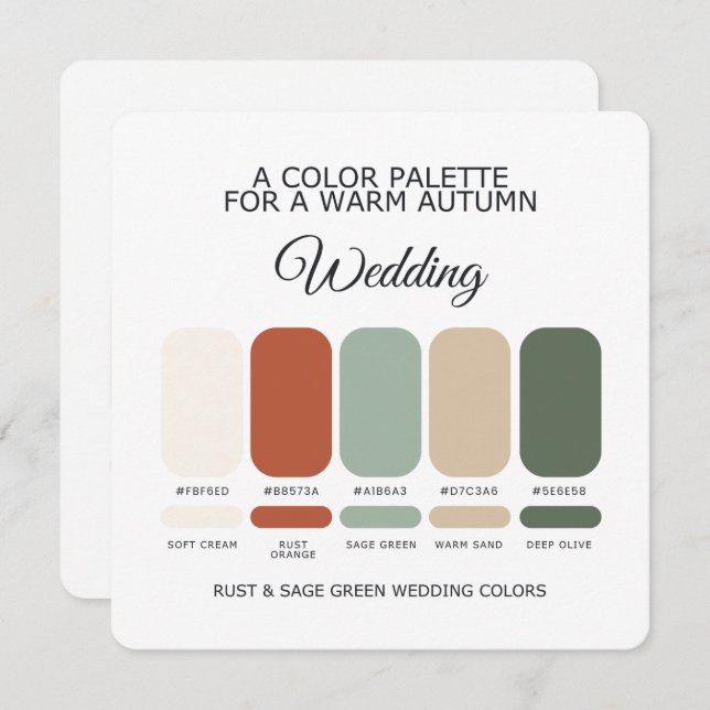 Rust and Sage Green Wedding Color Palette Card (Front/Back)