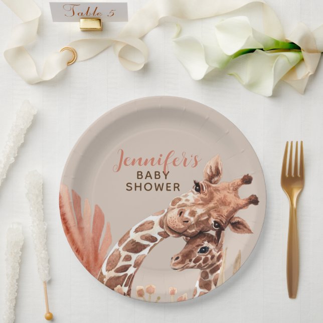 Rust and Tan Boho Giraffe Baby Shower Paper Plates (Wedding)