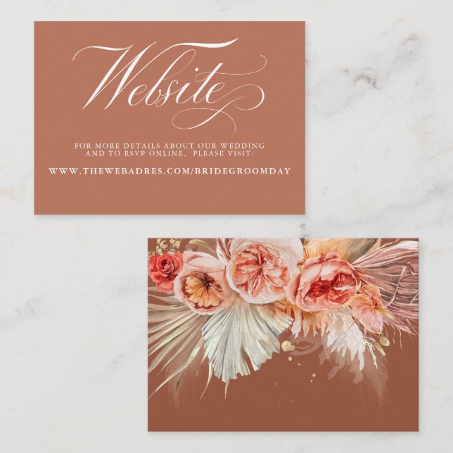 Rust and Terracotta Floral Wedding Website Business Card (Front/Back)