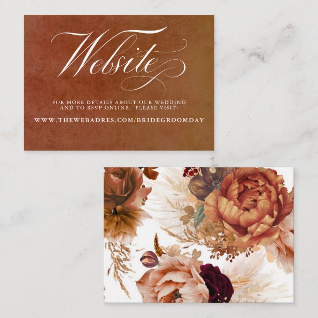Rust and Terracotta Floral Wedding Website Card (Front/Back)