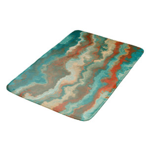 Rust and Turquoise Abstract Bath Mat