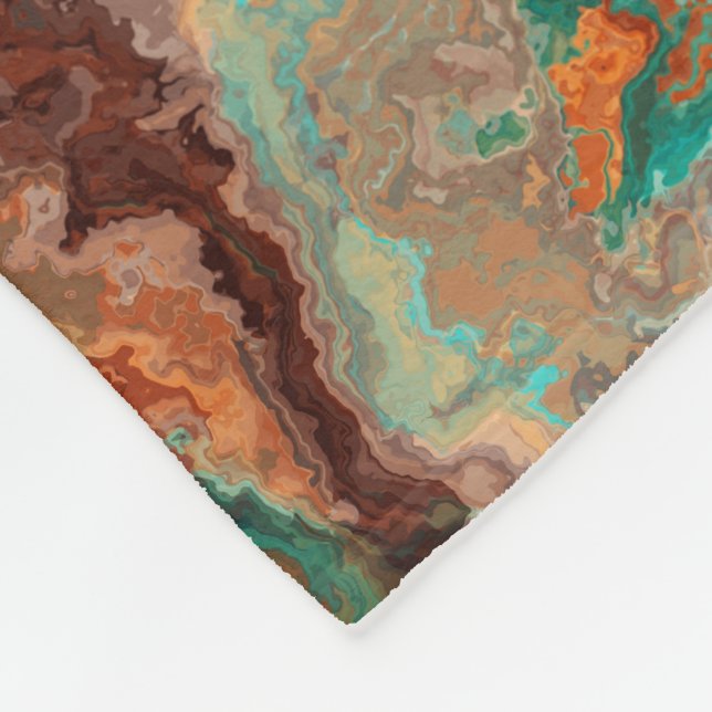 Rust and Turquoise Abstract Fleece Blanket (Corner)