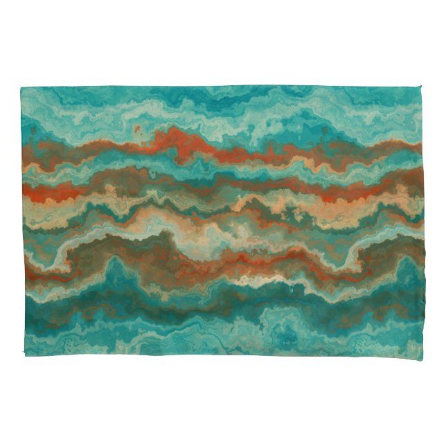 Rust and Turquoise Abstract Pillowcase (Front)