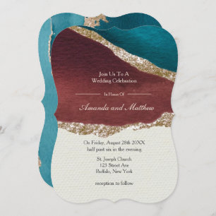 Rust and Turquoise Gold Agate Wedding Invitations 