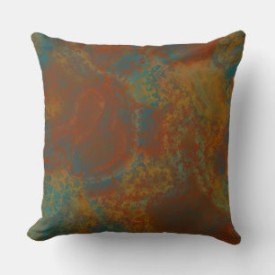 Rust and Turquoise Marble abstract 4 Cushion