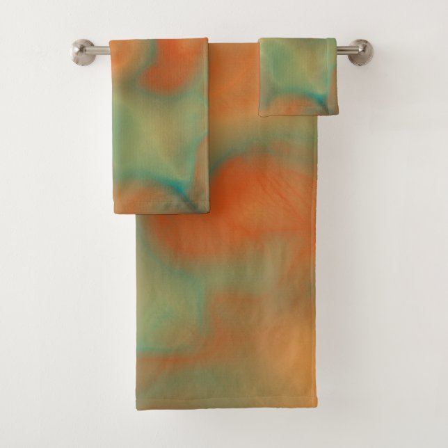 Rust and Turquoise Marble abstract Bath Towel Set (Insitu)