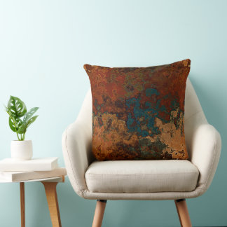 Rust and Turquoise Stone Abstract Cushion