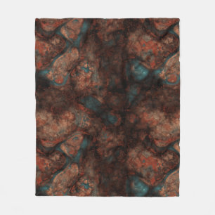 Rust and Turquoise Stone Abstract Fleece Blanket