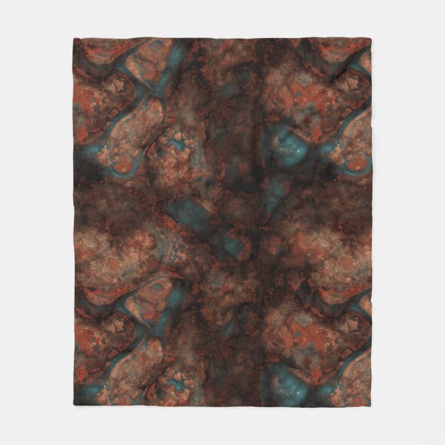 Rust and Turquoise Stone Abstract Fleece Blanket (Front)