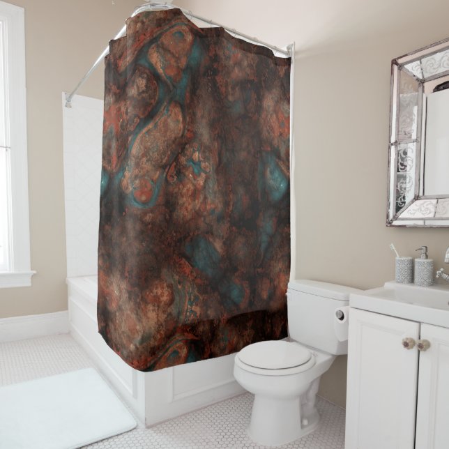 Rust and Turquoise Stone Abstract Shower Curtain (In Situ)
