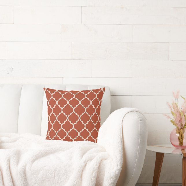 Rust and White Quatrefoil Pattern Cushion (Couch)