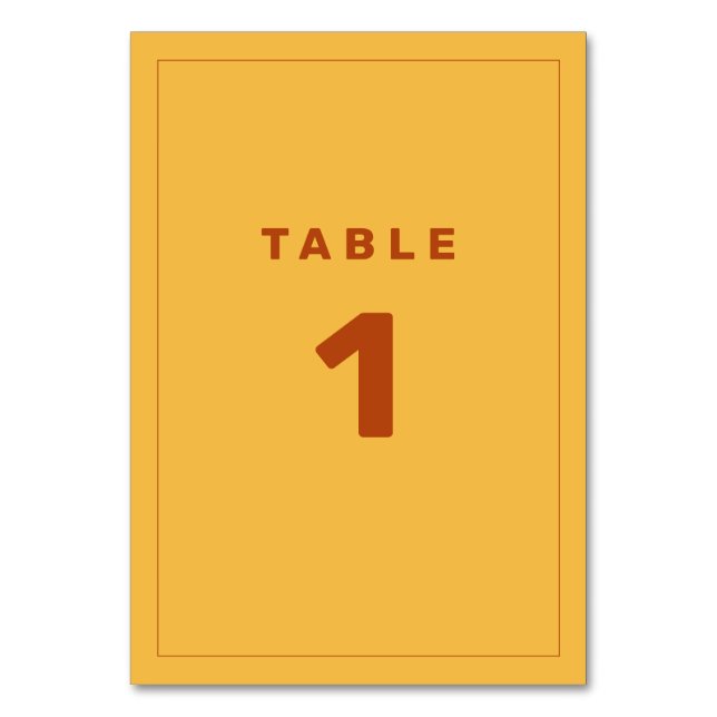 Rust and Yellow Wes Anderson Inspired Table Number (Front)