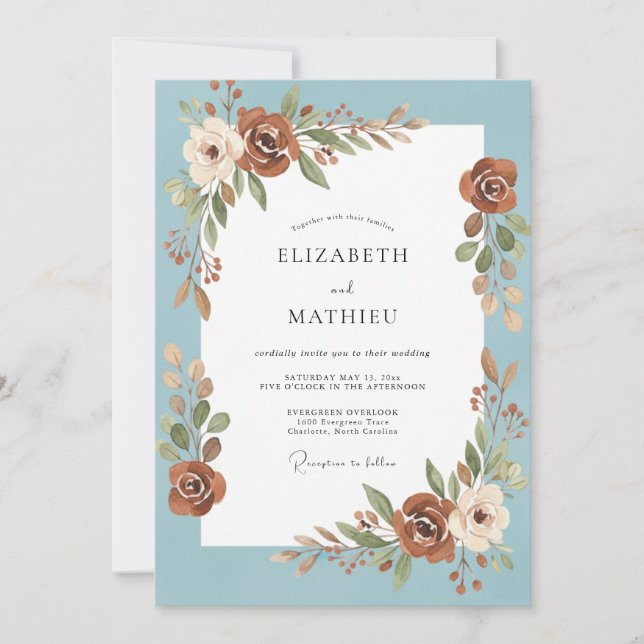 Rust Azure Rose Wedding Invitation (Front)