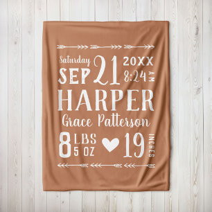 Rust Baby Girl Birth Stats Keepsake Fleece Blanket
