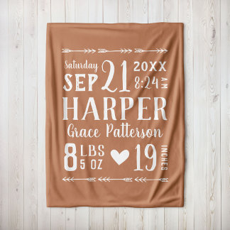 Rust Baby Girl Birth Stats Keepsake Fleece Blanket