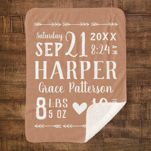 Rust Baby Girl Birth Stats Keepsake Sherpa Blanket