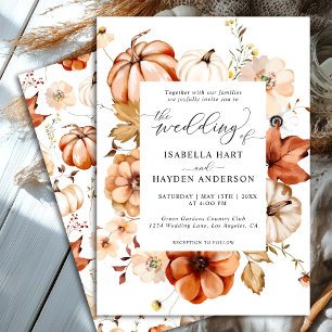 Rust Beige Boho Fall Earthy Floral Pumpkin Wedding Invitation