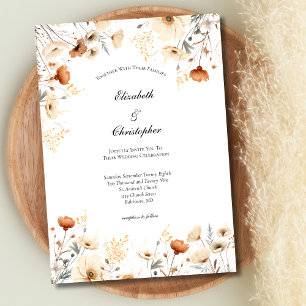 Rust Beige Boho Wildflowers Botanical Wedding Invitation