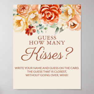 Rust Beige Bridal Shower Guess Kisses Game Poster