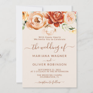 Rust Beige Elegant Floral Wedding Invitation