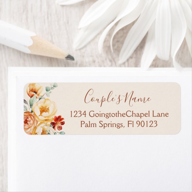 Rust Beige Elegant Floral Wedding Return Address Label (Insitu)