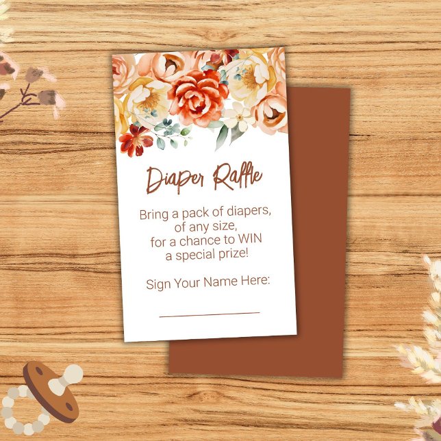 Rust Beige Floral Baby Shower Diaper Raffle Enclosure Card (Creator Uploaded)