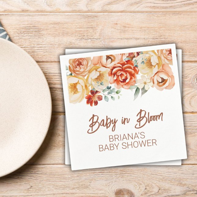 Rust Beige Floral Gender Neutral Baby Shower Napkin (Creator Uploaded)