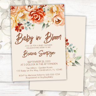 Rust Beige Floral Neutral Baby Shower Invitation
