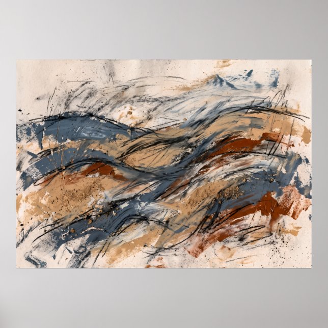 Rust Blue Abstract Landscape Poster (Front)