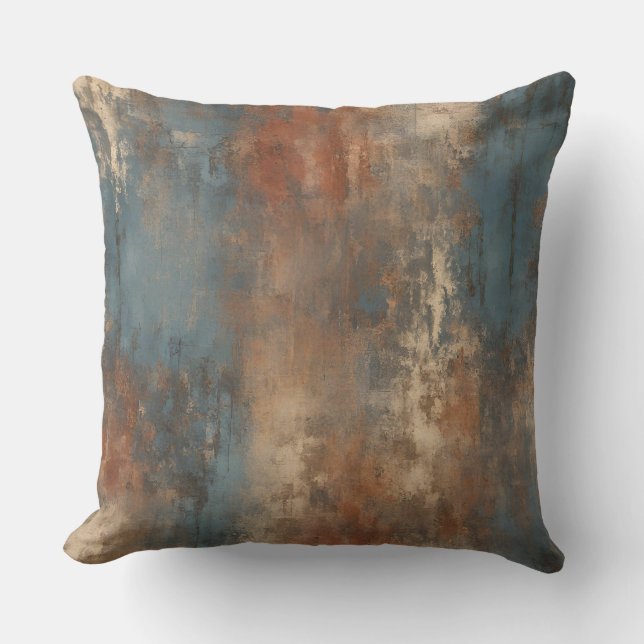 Rust Blue Beige Abstract Earth Tone Cushion (Front)