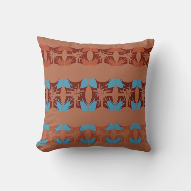 Rust Blue Burgundy on Tan 3-Tiered Mosaic Motif Cushion (Front)