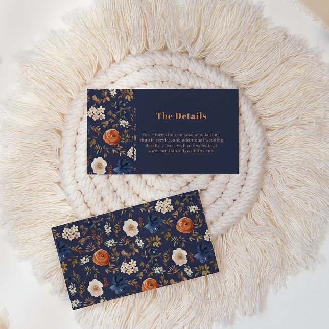 Rust Blue French Country Details Enclosure Wedding Business Card (Creator Uploaded)