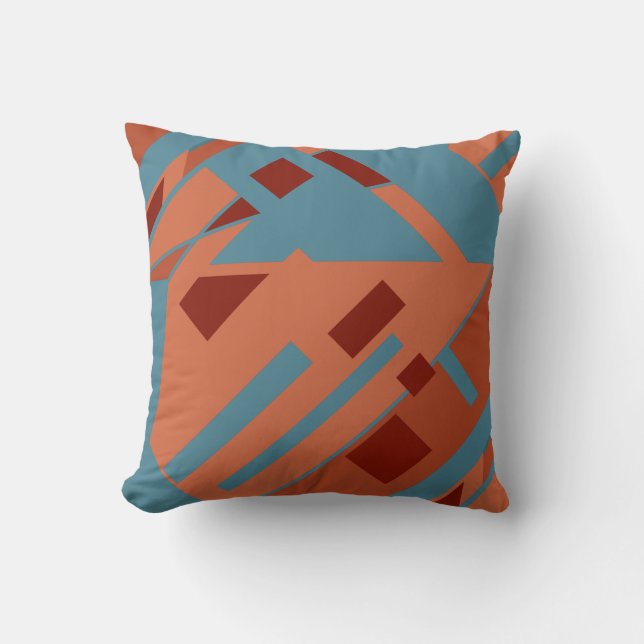 Rust Blue Terracotta Diagonal Southwest Art Look Cushion (Front)