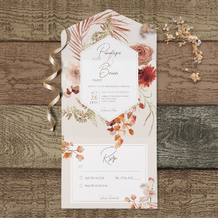 Rust Blush Fall Boho Floral Frame Cream No Dinner All In One Invitation